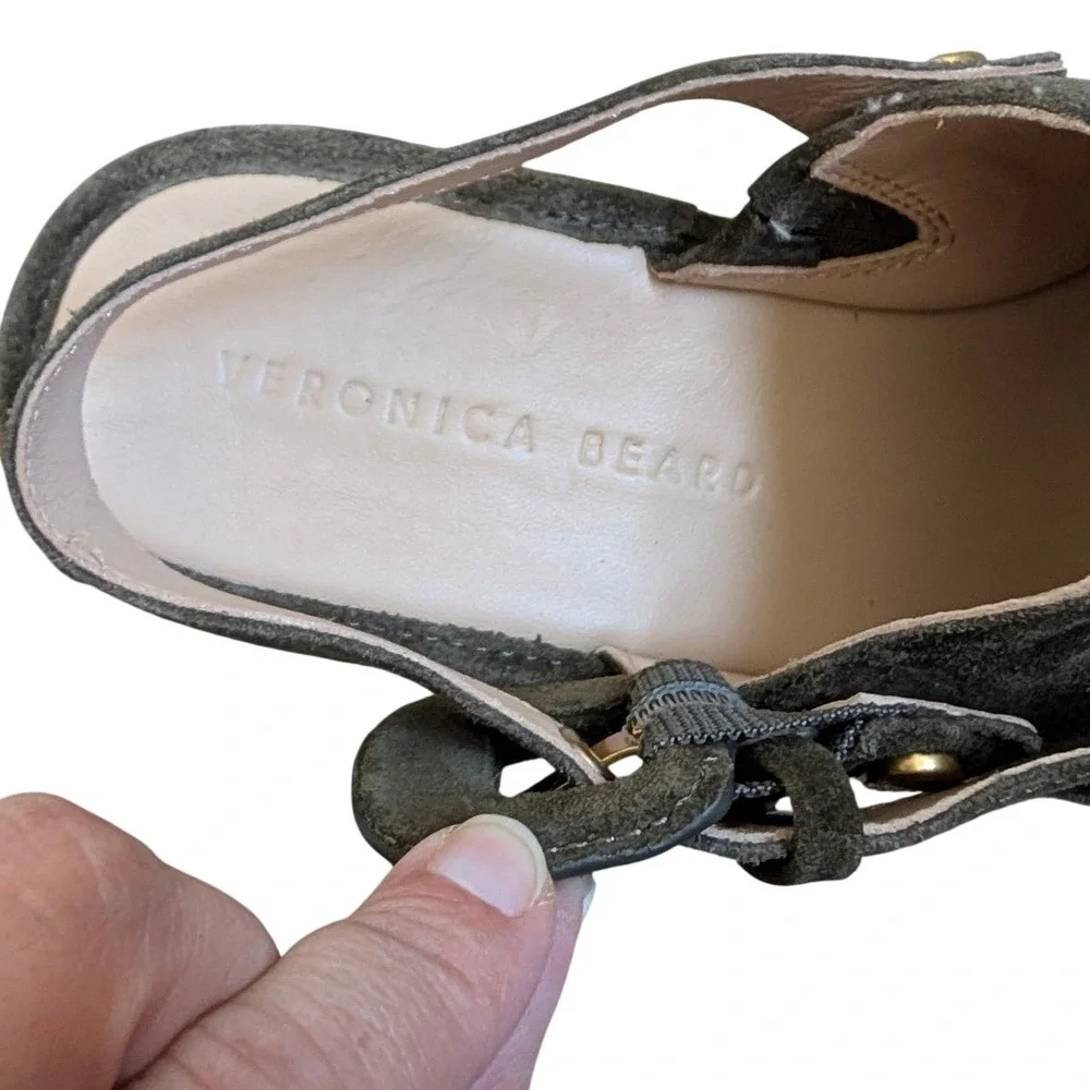 Veronica Beard Olive Green Suede‎ Espadrille Wedge Sandals Slingback 7M